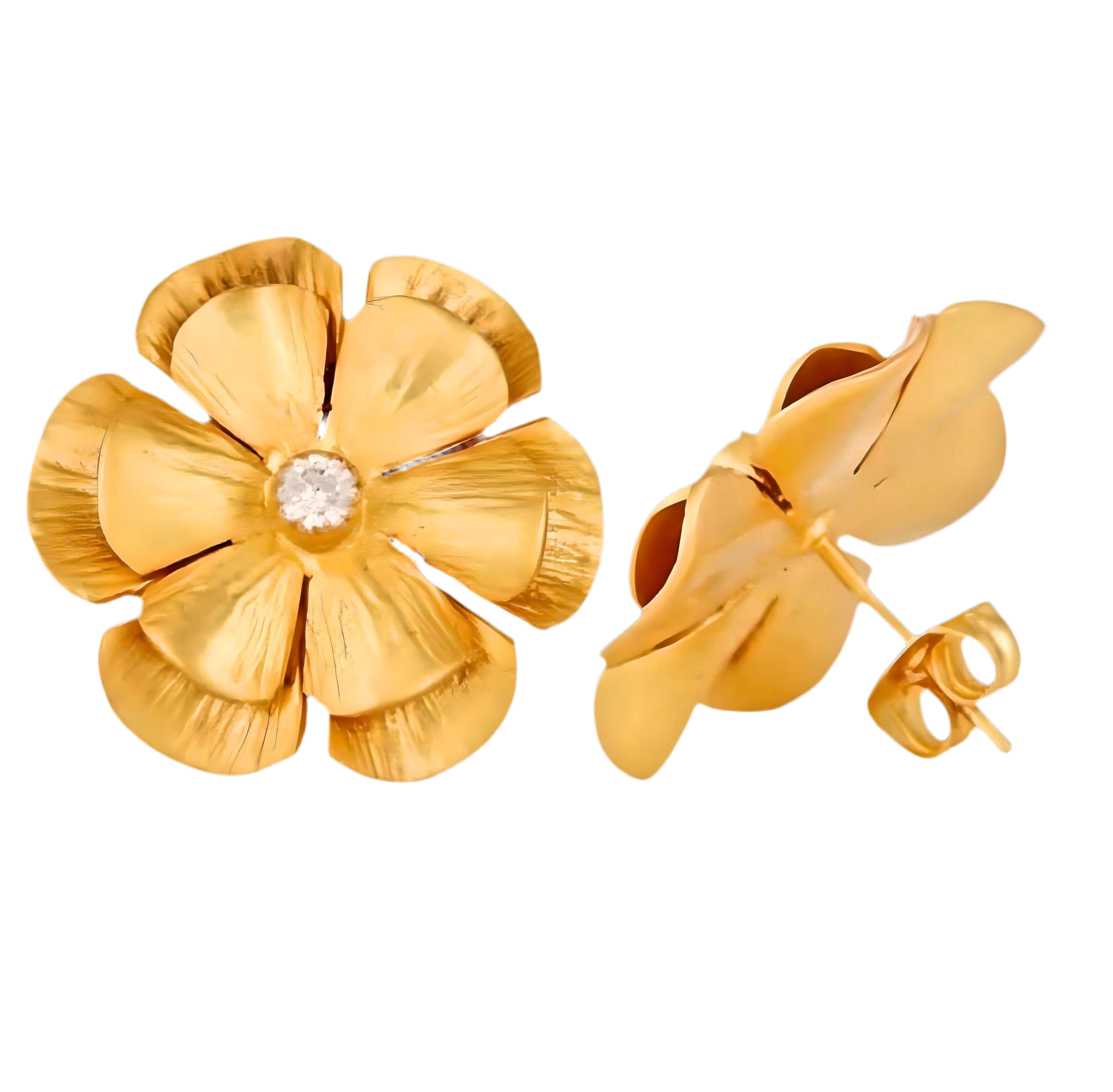 White Topaz 22k Gold Flower Statement Earrings 1”