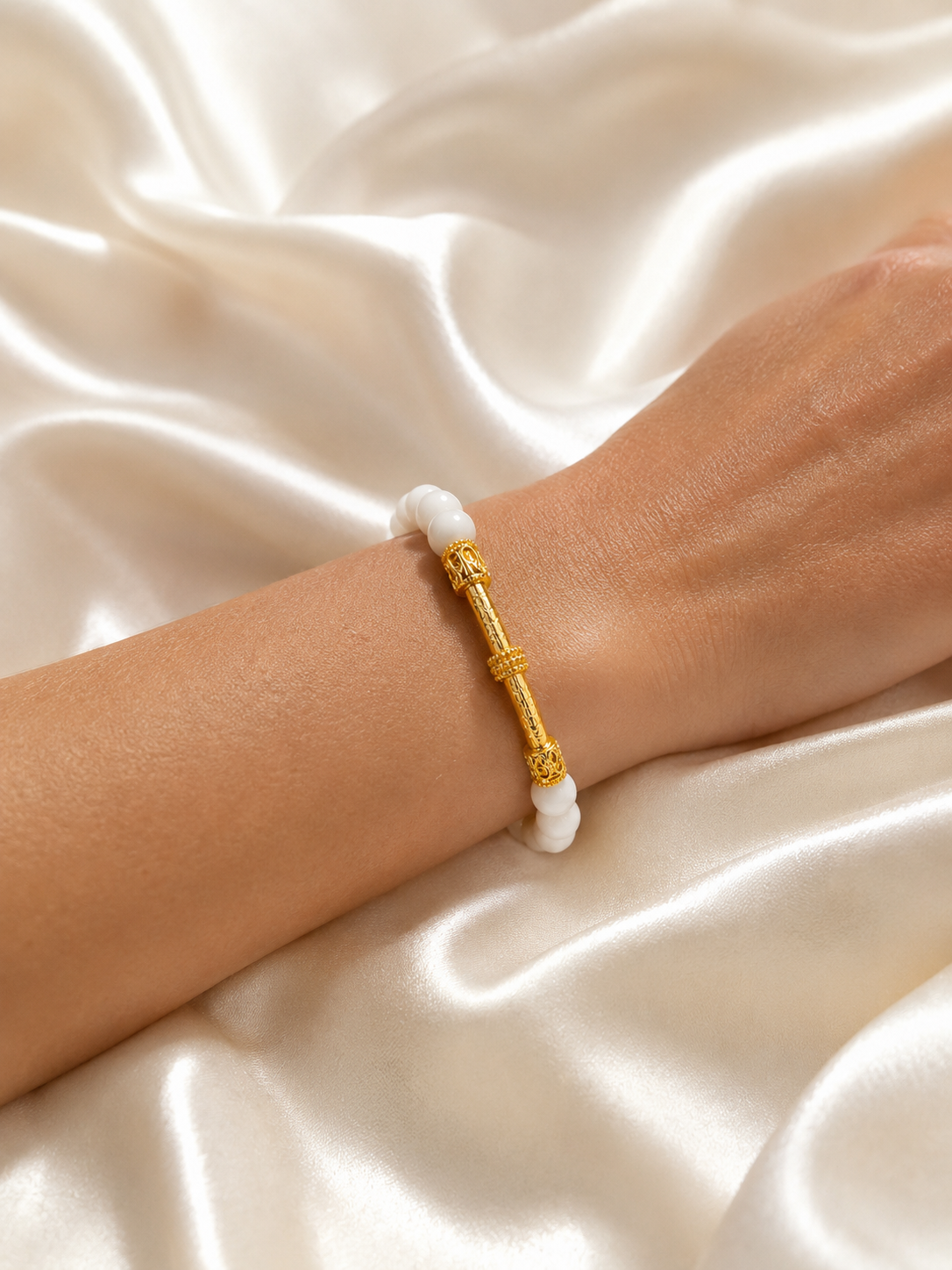 Montecito Alabaster & Bali Gold Vermeil Bracelet | Luxury White Gemstone Bracelet