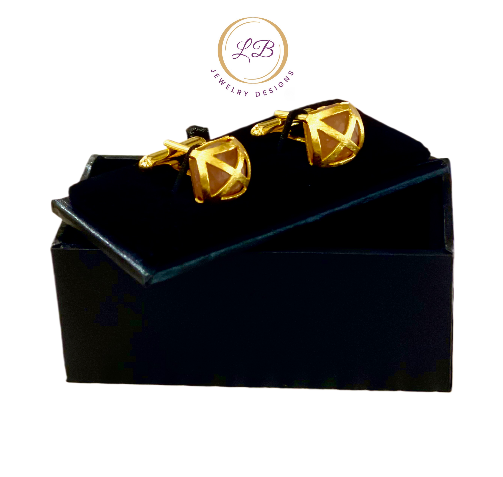 Cufflink Set - Criss Cross Orange Moonstone