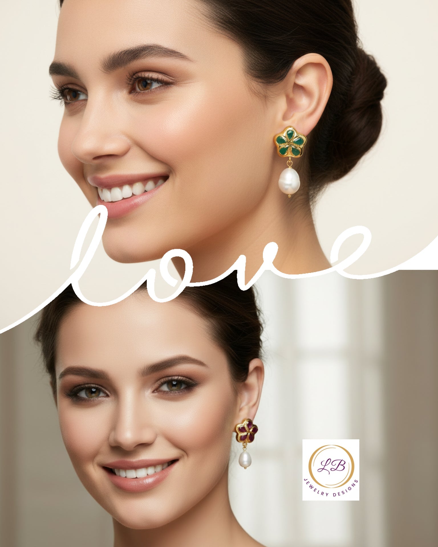 Jade & Freshwater Pearls Drop Earrings - Red or Green Jade
