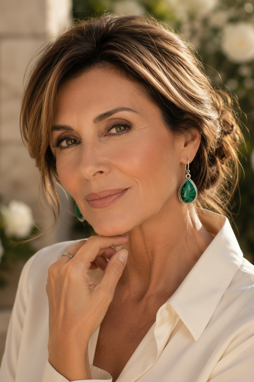 Montecito Malachite Sterling Silver Drop Earrings | One-of-a-Kind Luxury Artisan Earrings