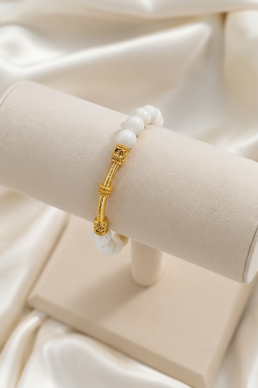 Montecito Alabaster & Bali Gold Vermeil Bracelet | Luxury White Gemstone Bracelet