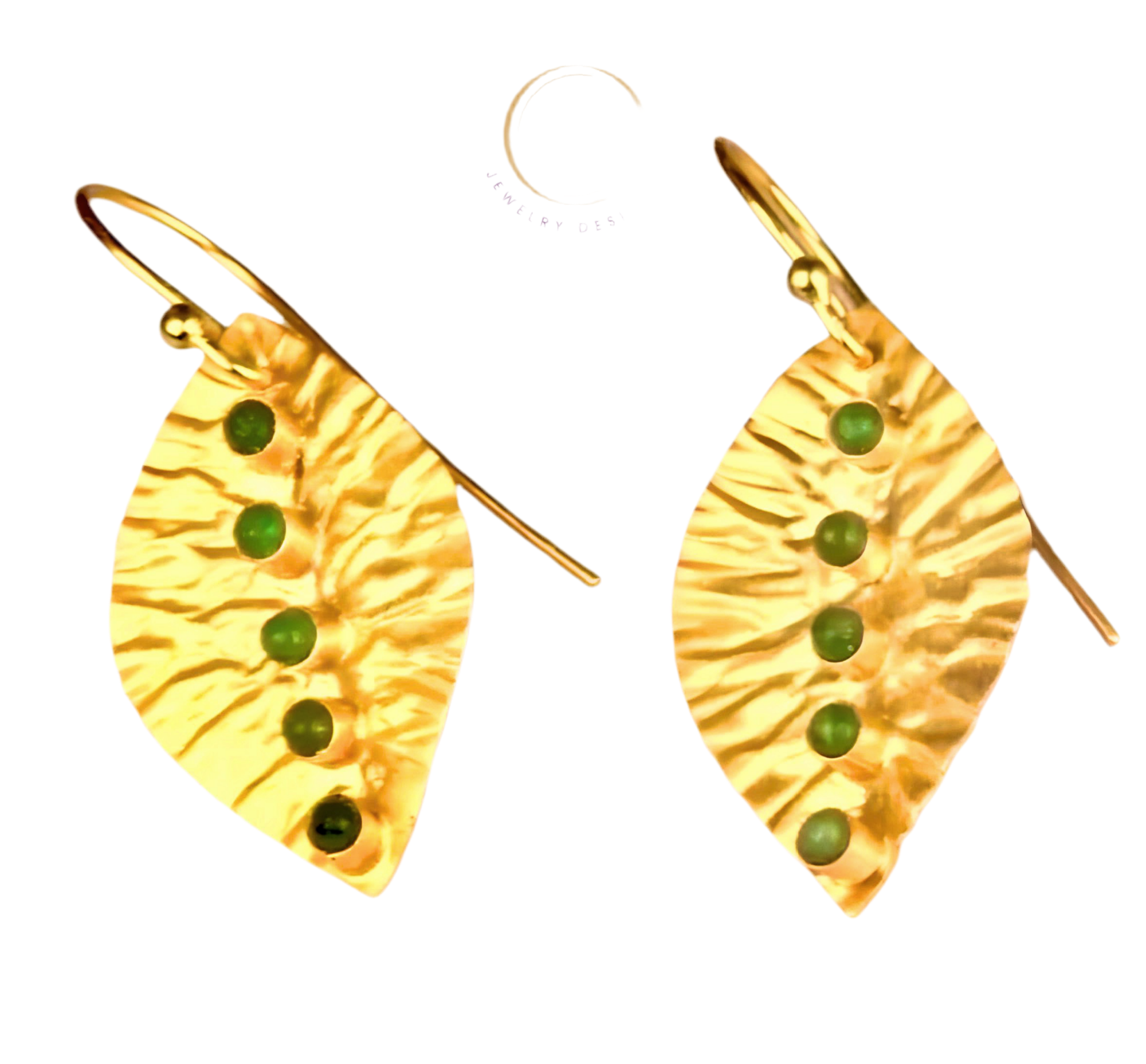 Petite 22k Gold Leaf Emerald Gemstone Earrings 1.0"