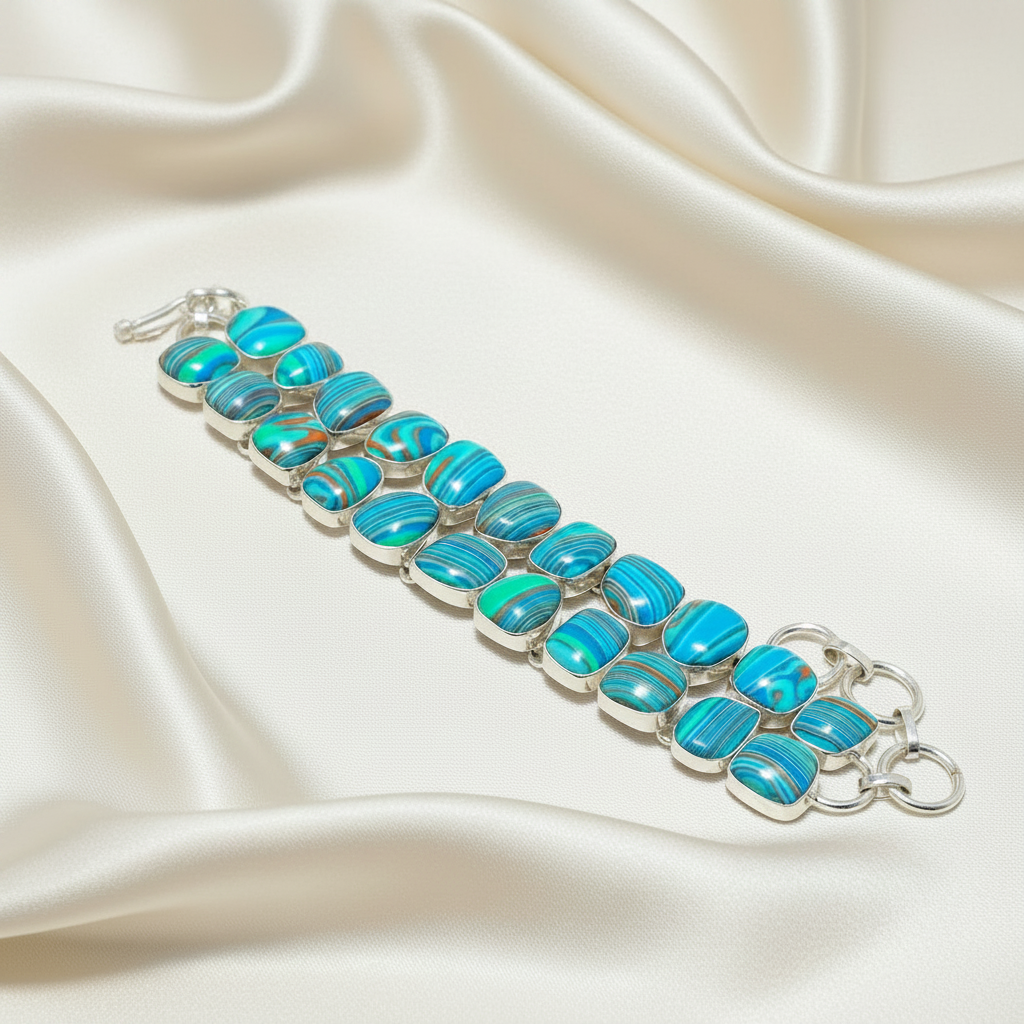 Capri Rainbow Calsilica Sterling Silver Statement Bracelet | One-of-a-Kind Luxury Bracelet