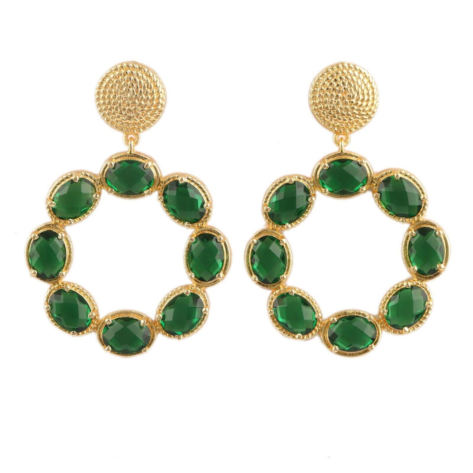 Green Quartz Gold Statement Earrings 2"